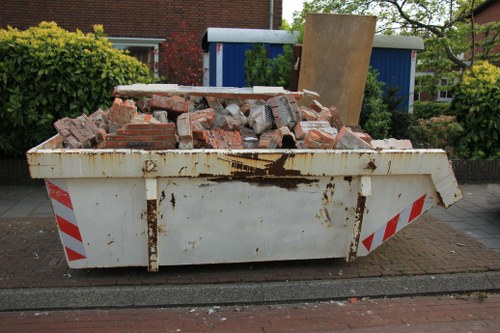 Dalston neighborhood with clean streets and waste removal vehicles