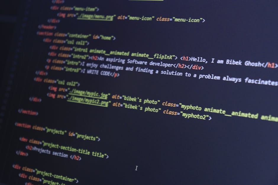 A close-up digital screen displaying lines of code with HTML elements visible, including a button labeled 'Sign up today' and a URL reference. The code text is rendered in various colors such as white